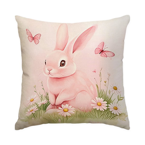 Almohadas de Tirado de Pascua Conejo Estampado Funda de Almohada 45x45cm, Cubierta de Poliéster para el Sofá, el Sofá Y la Decoración Del Hogar Del Dormitorio