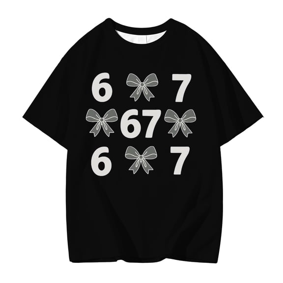 Girls 67 Six Seven Tshirts Funny Bow Print Shirts Boys Girls Kids 6 7 Meme T-Shirt Black 3 Y-4 Y