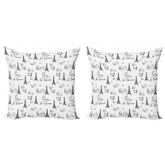 Ambesonne Paris Throw Pillow Cover 2 Pack, Eiffel Je T'aime Doodle, 24", Black White