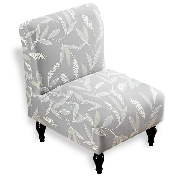 Jokapy Stretch Armless Accent Chair Covers, Armless Recliner Chair Slipcover, Gray Leaves, Set of 2