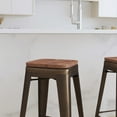 thumbnail image 3 of Merrick Lane Set of Four 30 Inch Tall Gray Metal Backless Wood Square Seat Bar Stools With Cross Braces, 3 of 15