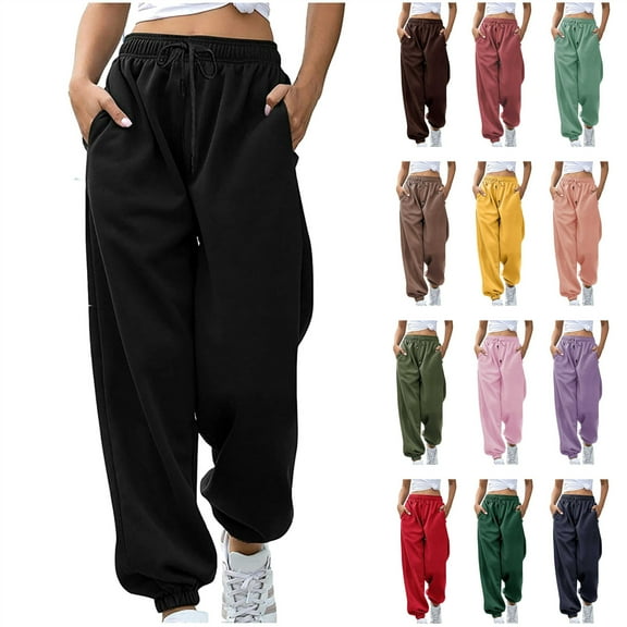 lcziwo Womens Cinch Bottom Sweatpants Baggy Elastic High Waisted Jogger Pants Casual Drawstring Workout Athletic Sweat Pant with Pockets, Black L