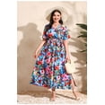 thumbnail image 3 of AURA Plus Size High Waist V Neck Printed Maxi Dress Elegant Spring Summer Style, 3 of 7