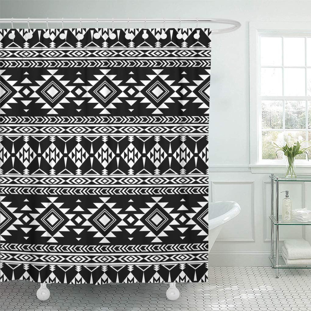 Cynlon Pattern Boho Chic Tribal Aztec, Black And White Aztec Shower Curtain