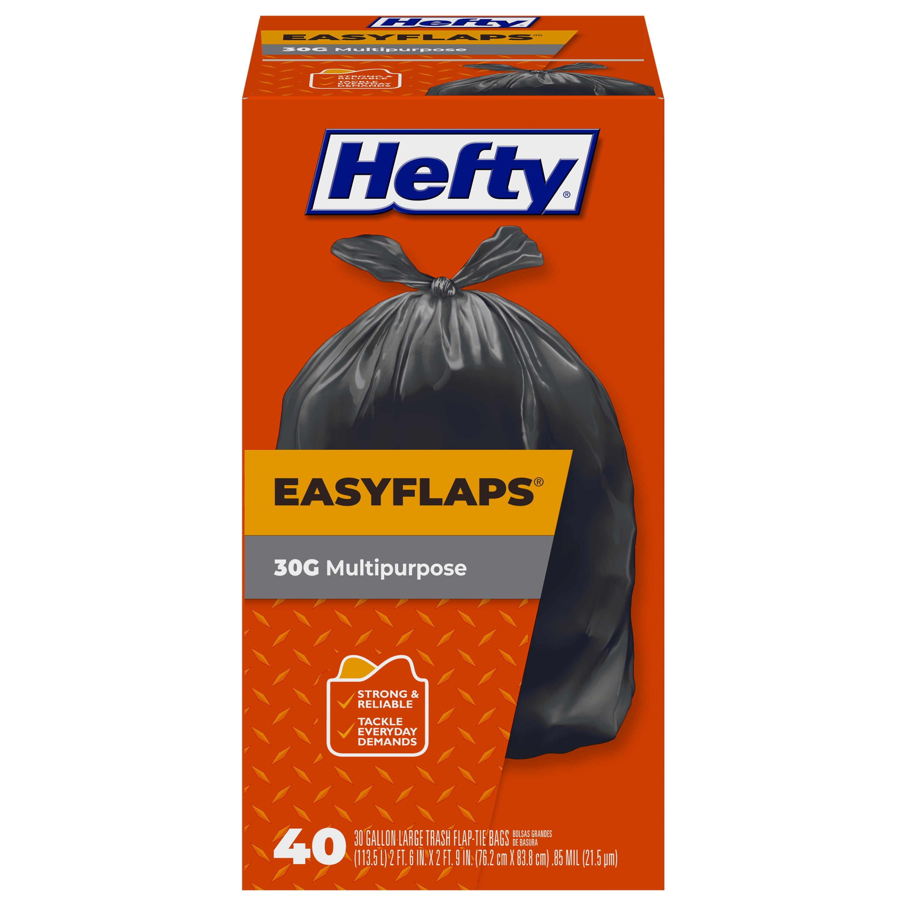 Hefty Easy Flaps Multipurpose Large Trash Bags 30 Gallon 40 Count