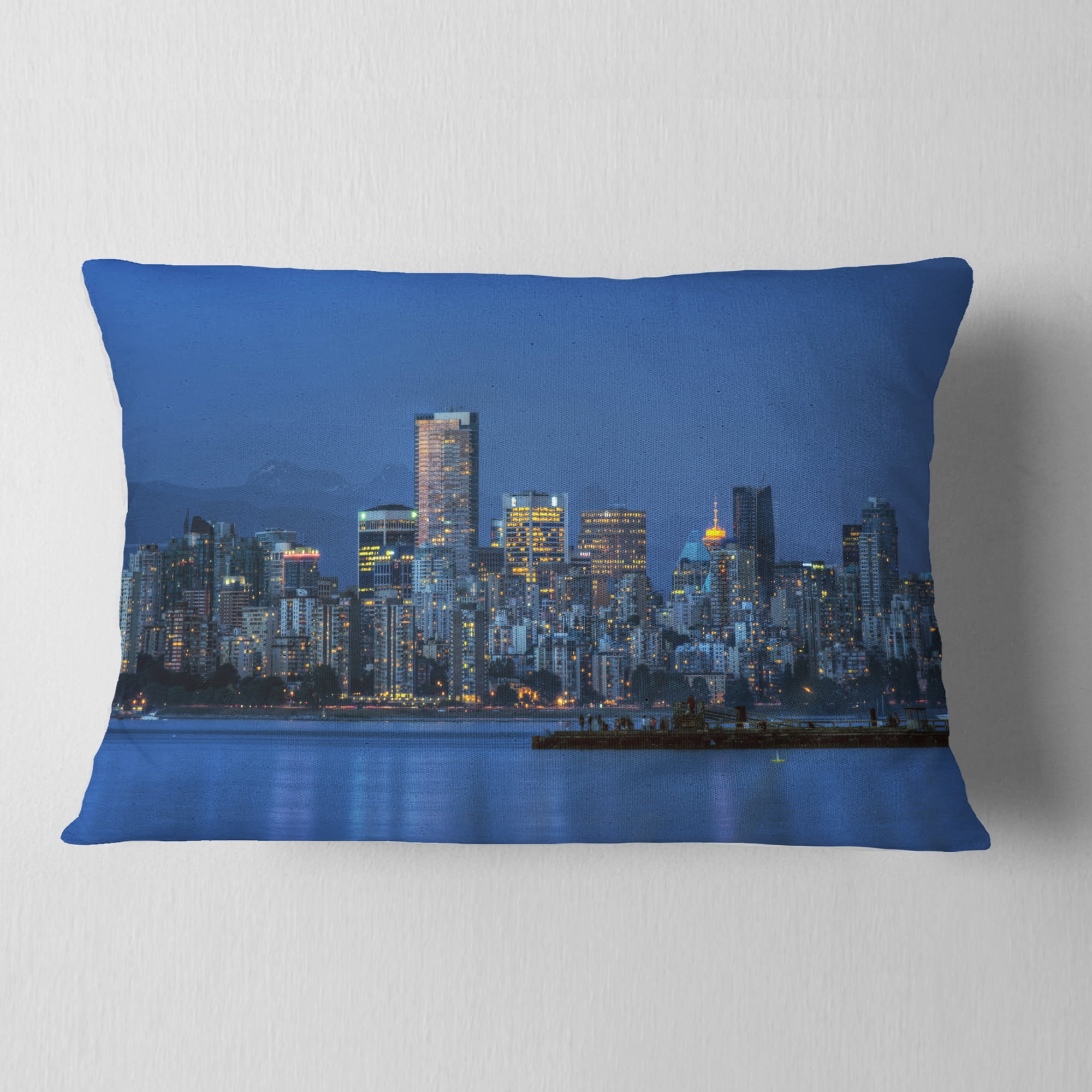 Designart Vancouver Downtown in Evening - Throw Pillow - 12x20