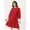 Red, variant on DressBerry Women’s Solid Cotton Flex Dress 3/4th Long Puffed Sleeves Tiered Above Knee Length Regular Wear Light Weighted Casual Summer Dress