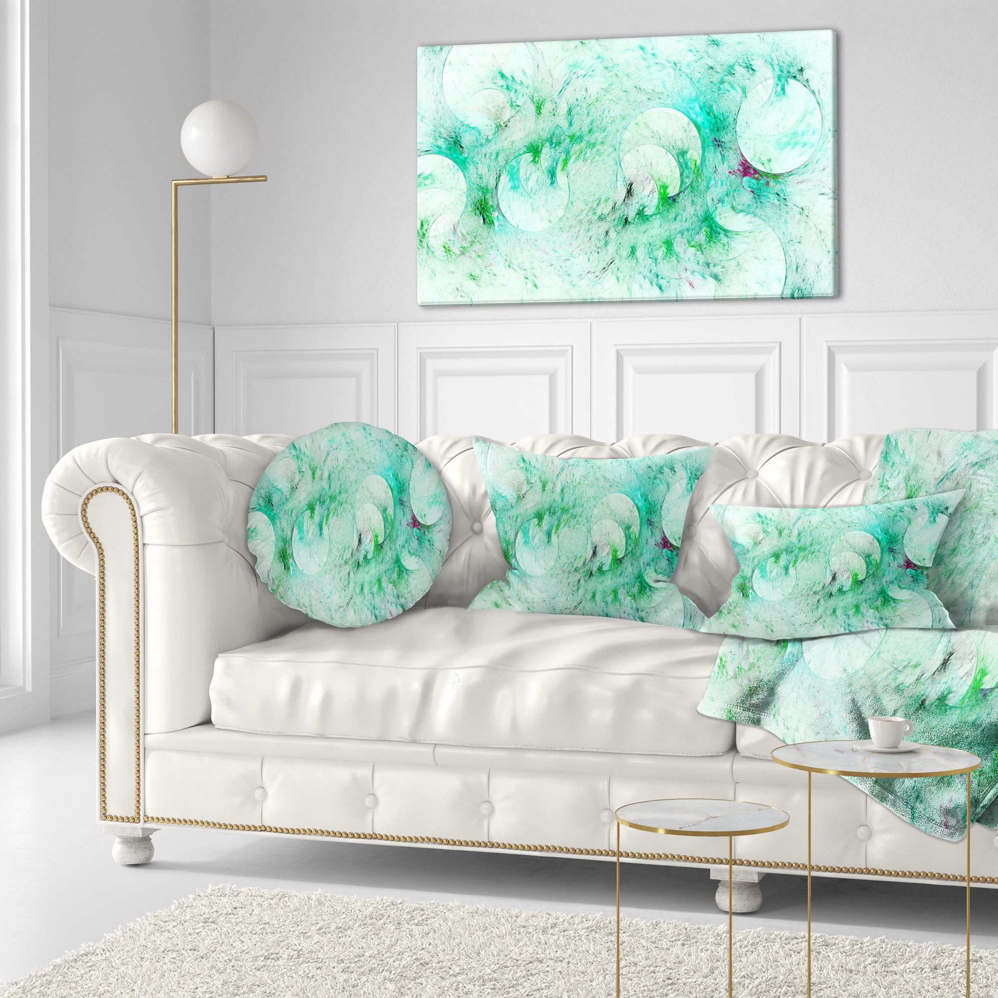 Designart Green Circles Fractal Texture - Abstract Throw Pillow - 12x20