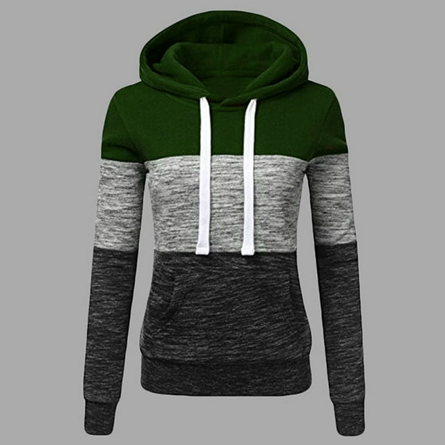 EQWLJWE Chandail en Molleton à Blocs de Couleur pour Femmes Manches Longues Décontractées Chandails à Capuchon Patchwork Col Rond Pull Mignon Coupe Ample avec Poches Chandail en Molleton d'Halloween