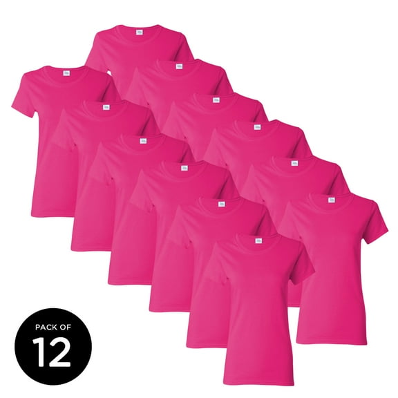 Women Pink T-Shirts Gildan Short Sleeve Basic Shirts - Single Shirt OR Pack of 6 OR Pack of 12 - S M L XL 2XL 3XL
