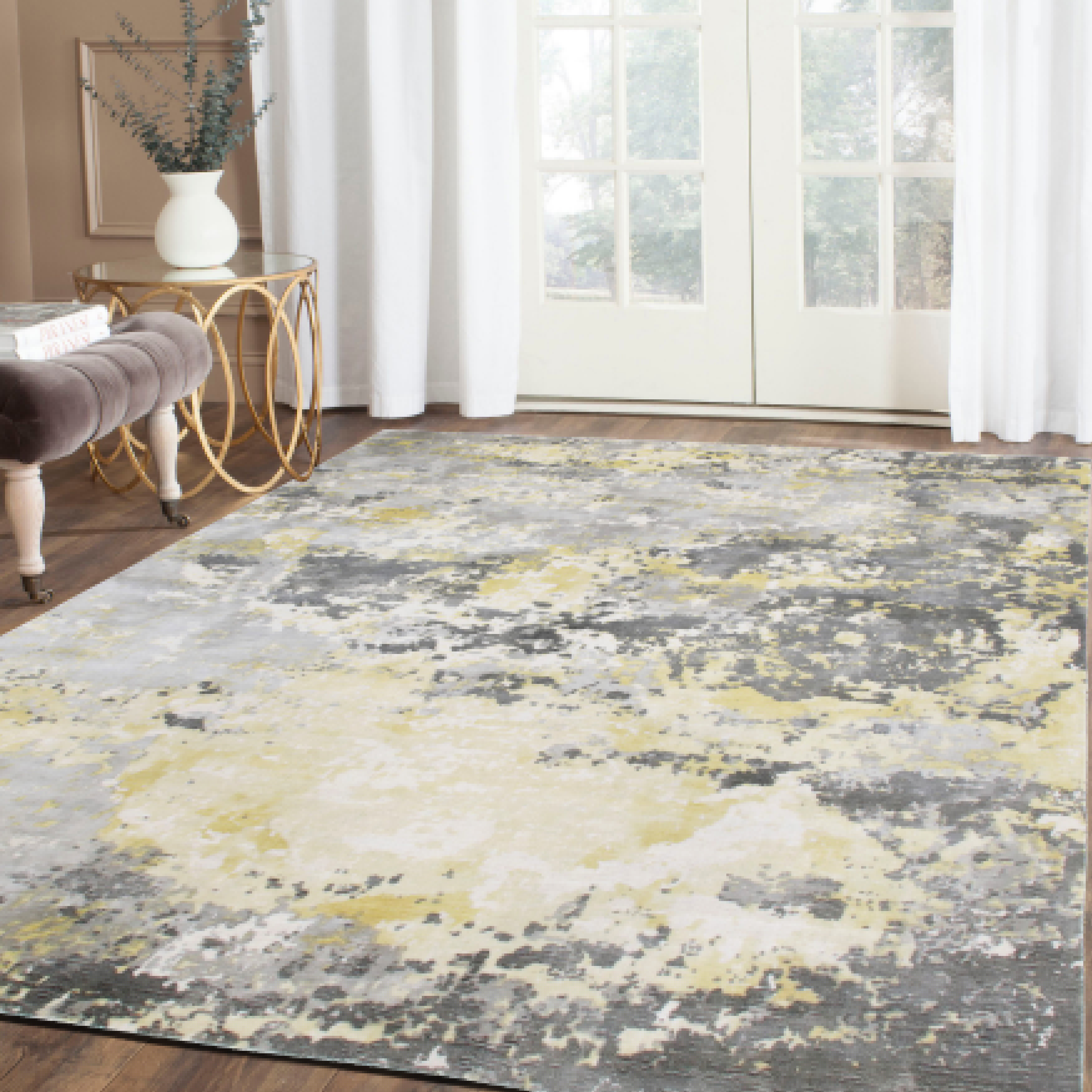 Ox Bay Hand Loomed Modern Abstract Light Area Rug, Gray / Yellow, 9' x 12'