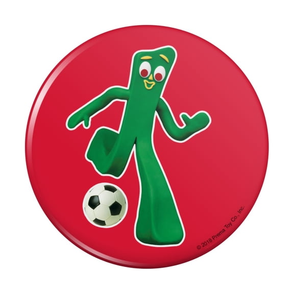 Sporty Gumby Soccer Ball Player Clay Art Pinback Button Pin