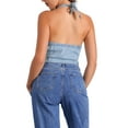 thumbnail image 3 of INSPIRE CHIC Women's Denim Corset Top Button Front Halter Neck Denim Vest Waistcoat XS Light Blue, 3 of 6