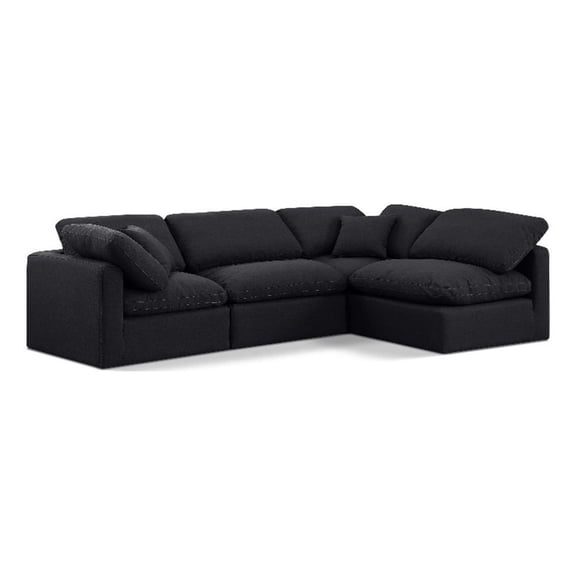 Meridian Furniture Indulge 129" Linen Fabric L-Shaped Modular Sectional in Black