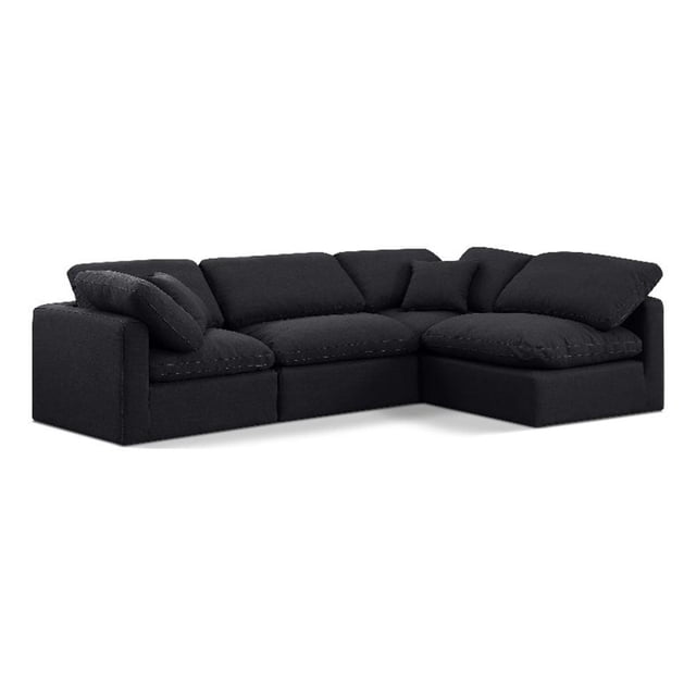 Meridian Furniture Indulge Sectionnel Modulaire en L en Tissu de Lin 129 Pouces Noir