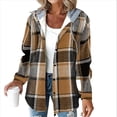 thumbnail image 1 of Camisas A Cuadros para Mujer, Chaqueta de Larga con Botones y Forro , Sudadera con Capucha, Blusa Informal de Moda. Marrón Oscuro XXL, 1 of 6