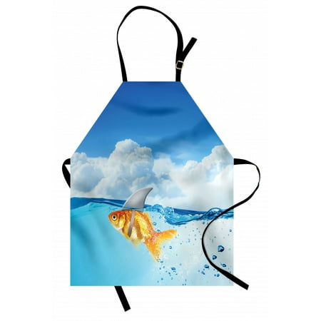 

Shark Apron Cute Goldfish with Shark Fin on Top of the Water Fake Comical Humorous Nature Image Unisex Kitchen Bib Apron with Adjustable Neck for Cooking Baking Gardening Blue Orange by Ambesonne