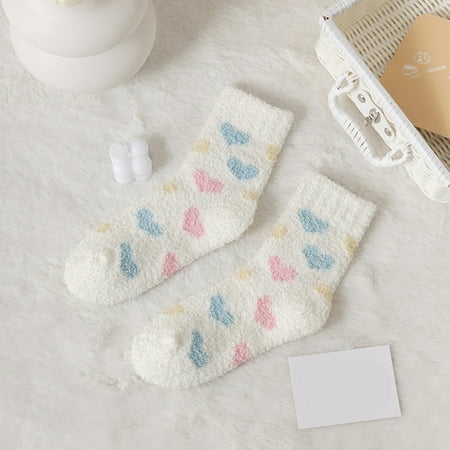 

3 pair Thermal Socks For Womens Coral Fleece Socks Heart Shape Print Socks Colorful Lightweight Athletic Color Random