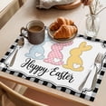 thumbnail image 3 of Happy Easter Placemats Set of 8 Cute Lovely Colorful Rabbits Black White Plaid Place Mats Indoor Wipeable Table Mats Washable Dining Table Placemats for Kitchen Holiday Party Home Decor 13x19 Inch, 3 of 9