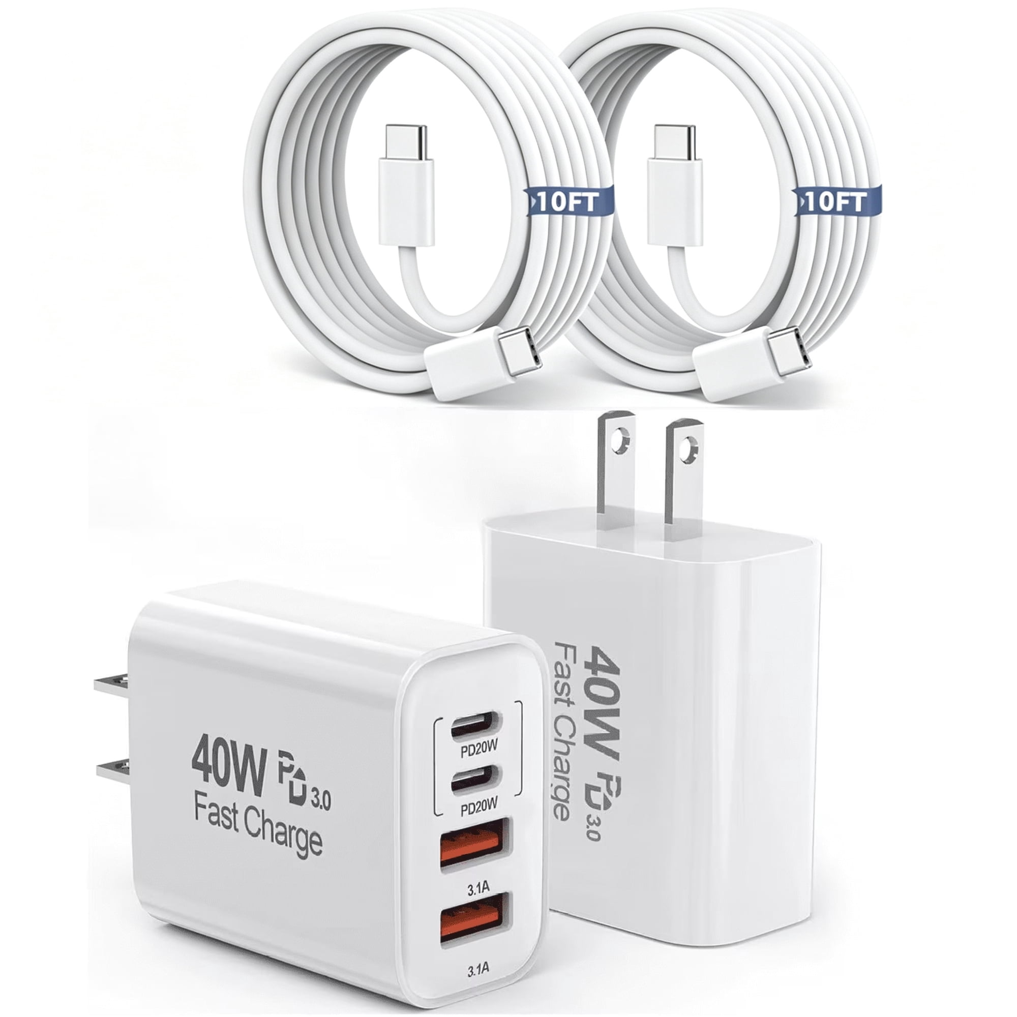 USB C Charger Compatible for iPhone 17 16 15 Charger,2Pack 10FT USB C to C Cable Cord, 40W 4 Port PD&AC USB C Charger Block Fast Charging Compatible with iPhone 17 Air/17/16/15 Pro Max/iPad