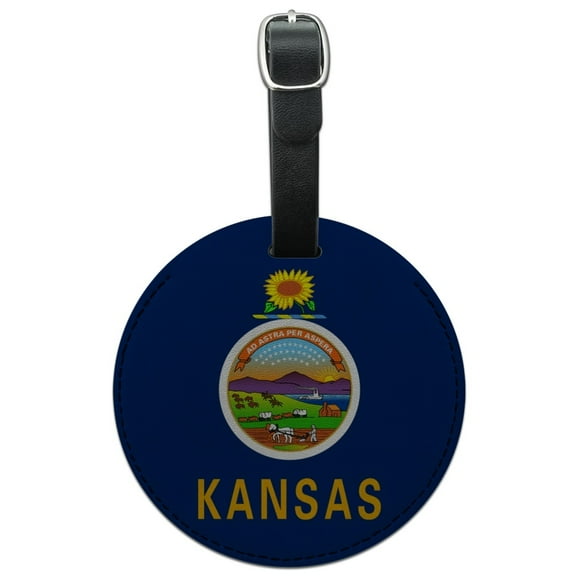 Kansas State Flag Round Leather Luggage Card Suitcase Carry-On ID Tag