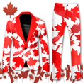 thumbnail image 2 of Canada Day Tuxedo Suits for Men 2 Piece Maple Leaf Printed Lapel V Neck One Button Blazer and Pant Matching Sets for Holiday Party Events, 2 of 6