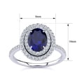 thumbnail image 4 of SuperJeweler 1 1/2 Carat Oval Shape Created Sapphire and Double Halo Diamond Ring In Sterling Silver For Women, 4 of 5