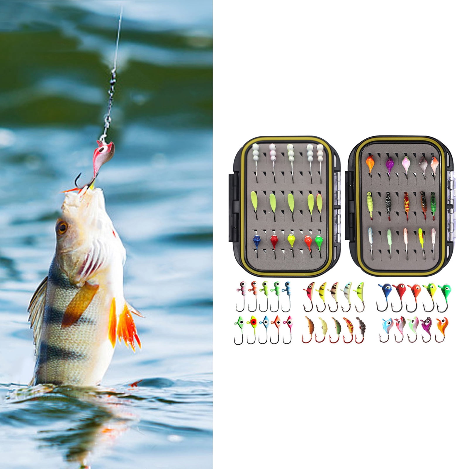 COOLHOOD 30/36pcs Ice Fishing Lure Set Winter Ice Fishing Jigs Set for Perch Bass Fishing Sinking Metal Jigging Hard Baits