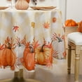 thumbnail image 2 of Fall Tablecloth 70x70 Inch Round, Thanksgiving Autumn Harvest Pumpkin Buffalo Plaid Decoration Table Cloth, Stain Resistant Table Cover for Party/Dining/Holiday, Orange Checkered, 2 of 6