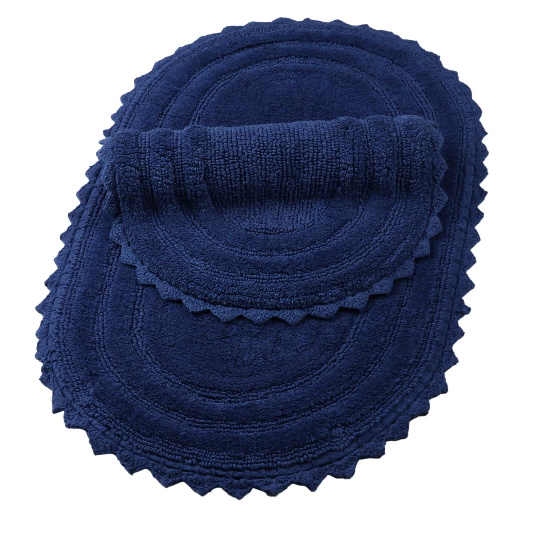 TreeWool, Cotton Bath Rugs with Crochet Border, Reversible Oval (17