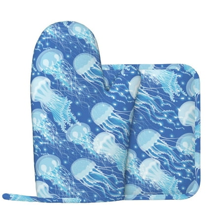 

Oven Mitts and Pot Holders Sets Dreamlike Jellyfish Non-Slip Silicone Oven Gloves Potholders Cotton Lining Heat Resistant Gloves Hot Pads for Kitchen Cooking Baking