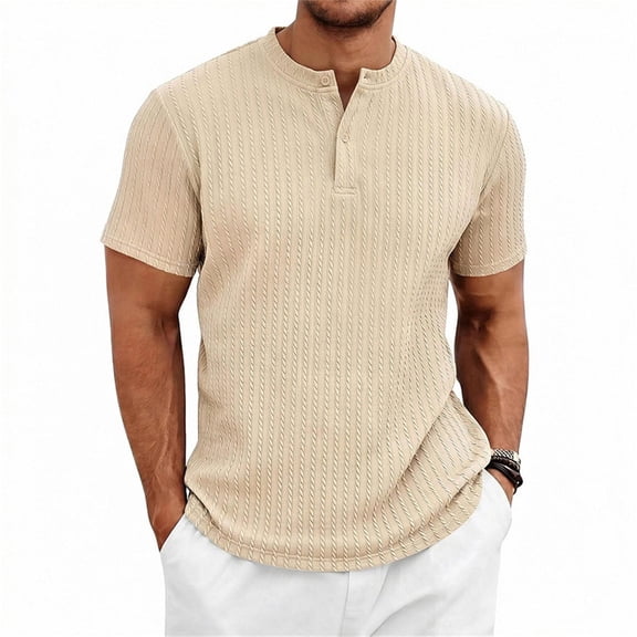 FINALGANG Mens Solid Color Short Sleeve Cable Knit Polo TShirt For Business Casual Office Wear Daily Summer Outdoor Activities Khaki S
