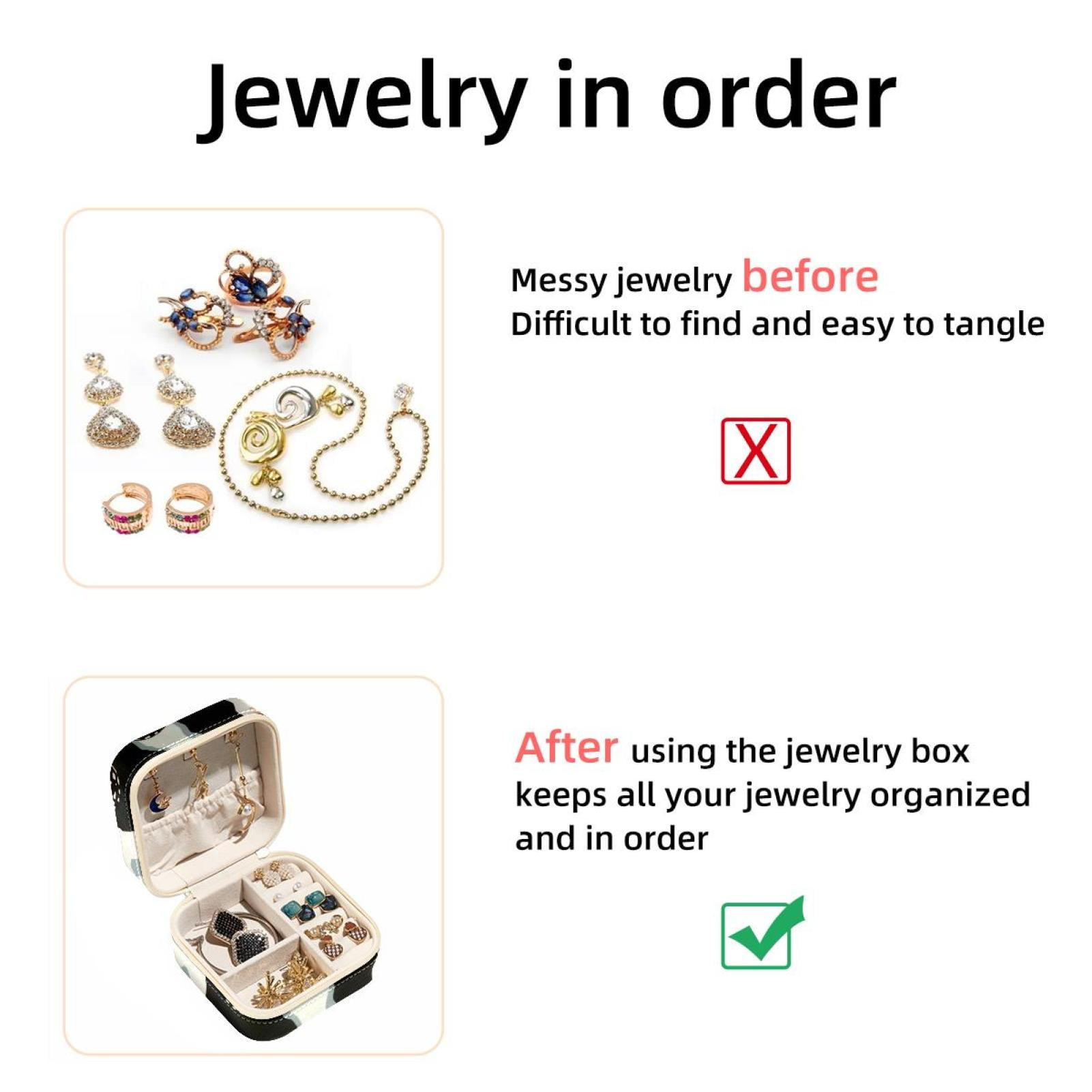 PhooArto Small Jewellery Box, Butterfly Pattern and Cow Print Portable Travel Mini Jewelry Case for Women Leather Ring Organizer