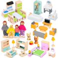 thumbnail image 1 of Juego de muebles de madera para casas de muñecas HAPGFS, 36 piezas con 4 muñecas, 1 of 7