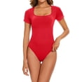 thumbnail image 2 of Double Lined Long Sleeve Bodysuits for Women Scoop Neck Thong Short Bodysuit Tops Seamless, 2 of 4
