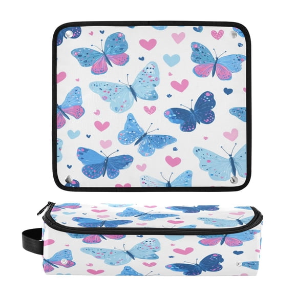 Hair Tool Organizer Bag with Heat Resistant Mat Removable Travel Storage Case for Hot Air Brushes Curling Irons Cute Butterflies and Hearts Pattern