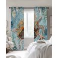 thumbnail image 2 of Blackout Curtains for Bedroom, Sea Turtle Coastal Room Darkening Window Drapes for Living Room, Teal Nautical Starfish Botanical Thermal Insulated Grommet Curtains, 42x84 inch, 2 Panels, 2 of 9