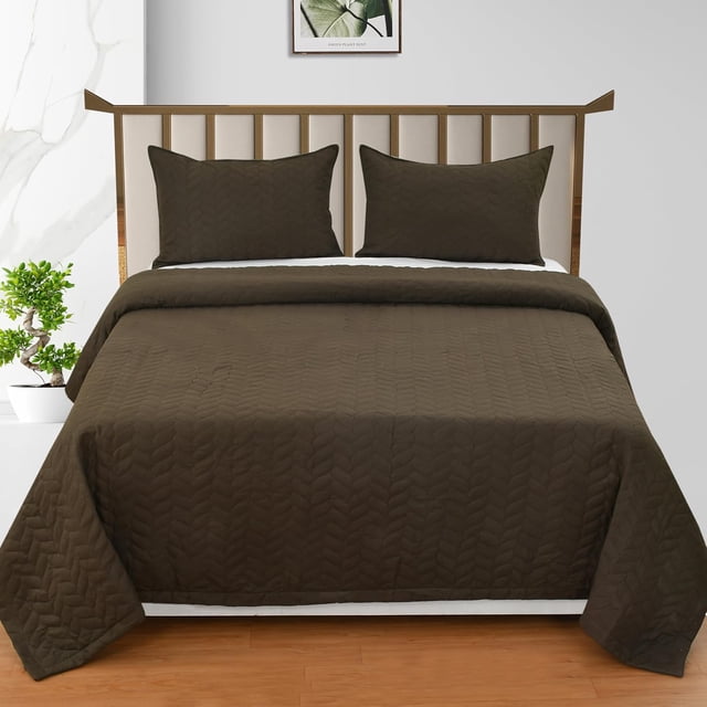 Quilted Double Bedsheet For King Size With 2 Pillow Covers | 90 X 100 Inches, Brown - 280 Thread Count Super Soft Bedding Set