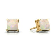 Opal Princess Cut Stud Earrings 14Kt Yellow Gold