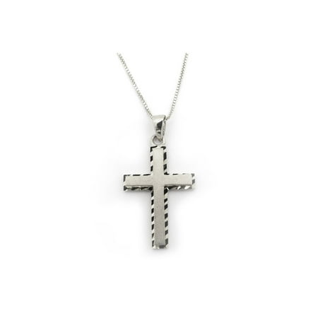 Cut Diamond Cross 14k Yellow or White Gold Cross with Diamond Cut Edges Pendant Necklace, 13 15 16 17 18 20 22 24 ()