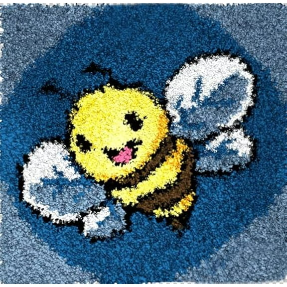 Bee Latch Hook Rug Kits for Adults and Kids Beginner Handmade Needle Crochet Yarn Kits Embroidery Carpet Hook and Latch Kit Cushion Christmas Home Decoration 30x30cm XZD026