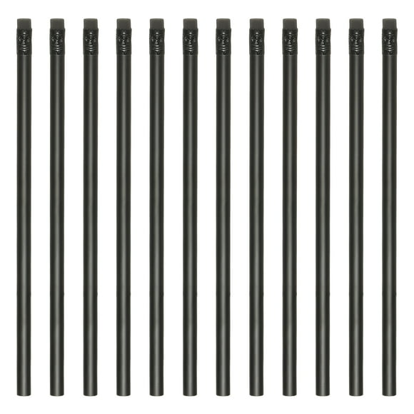 Lápiz de grafito HB, paquete de 12 lápices de madera redondos con borrador para escritura y dibujo de oficina, negro