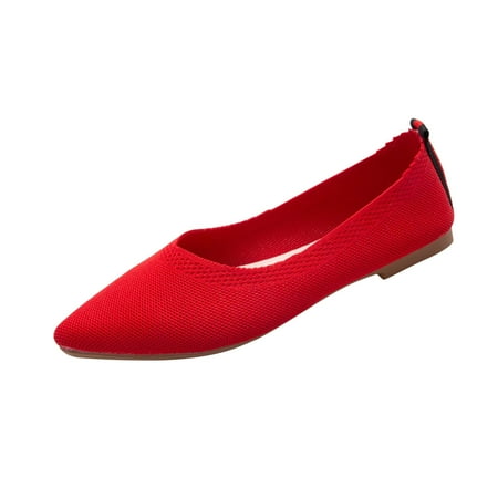 Sexlip Women s Knitted Flat Shoes Pointed Toe Breathable Comfortable Slip on Ballerinas Flats Plus Size Solid Color Casual Shoes Red 38