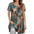 thumbnail image 5 of Fantaslook Plus Size Womens Tunic Tops Short Sleeve Casual Floral Shirts Swing Flare Dressy Blouses, 5 of 8