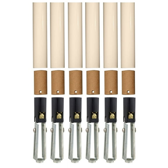Creative Hobbies Chandelier Lighting Fixture Socket Kit, Adjustable Height Candelabra E-12 Sockets with Cardboard Insulators and 4-Inch Tall Cream Plastic Candle Cover Sleeves, Set of 6