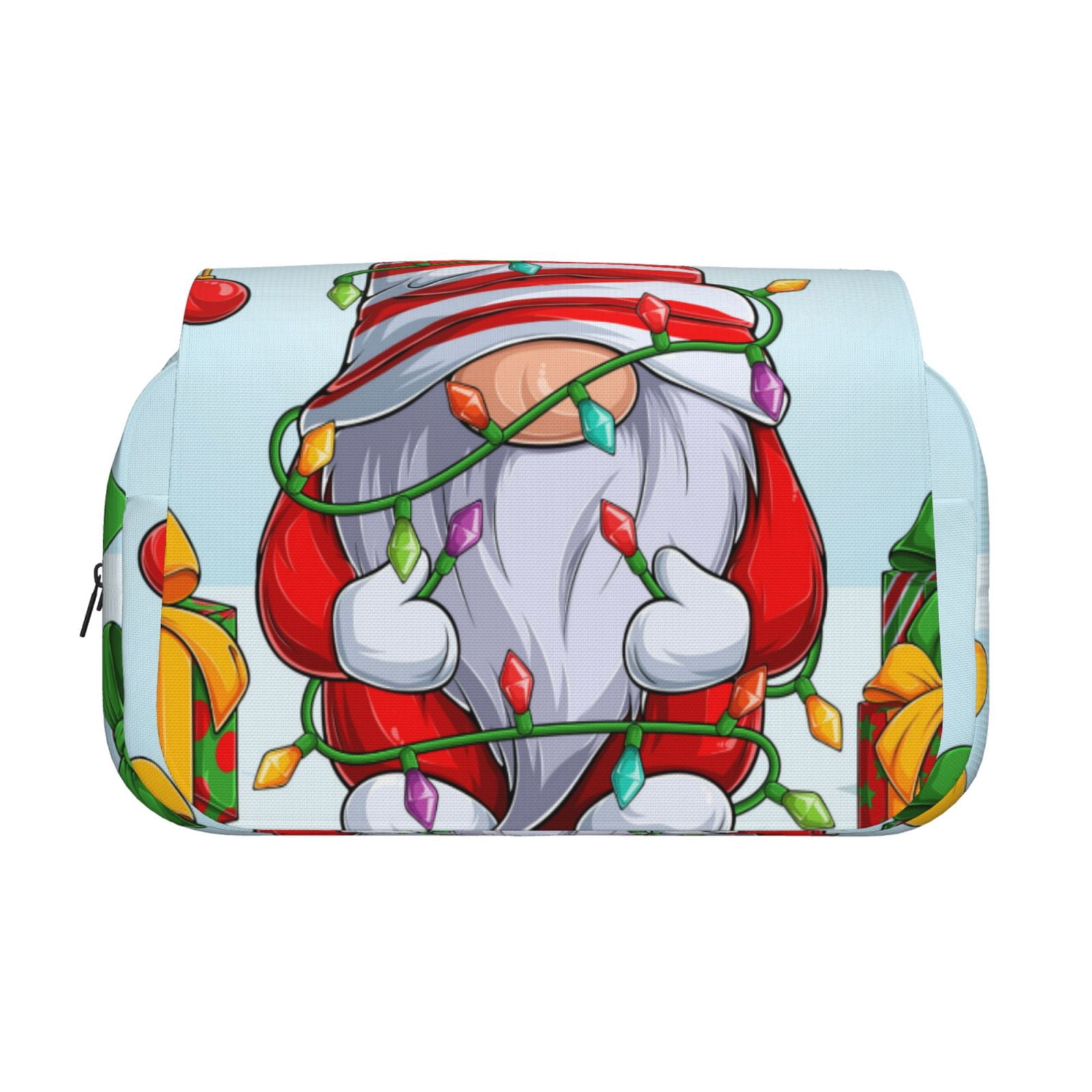 Rateoe Funny Christmas Gnome Pattern Double Clamshell Pen Case, Storage Organizer with Two Zipper Compartments– Holds Up to 50 Pencils & Pens
