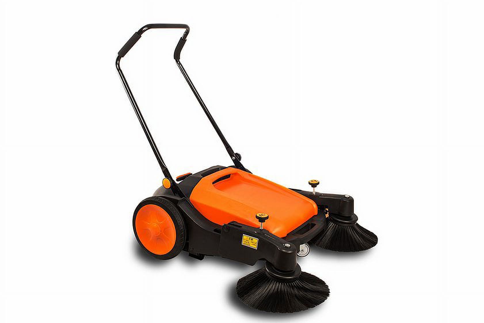 Industrial Floor Sweeper with Dual Side Brooms, 37" Walk-behind Outdoor and Indoor Twin Sweeper, 38,000 square feet per hour, 12 gal waste container
