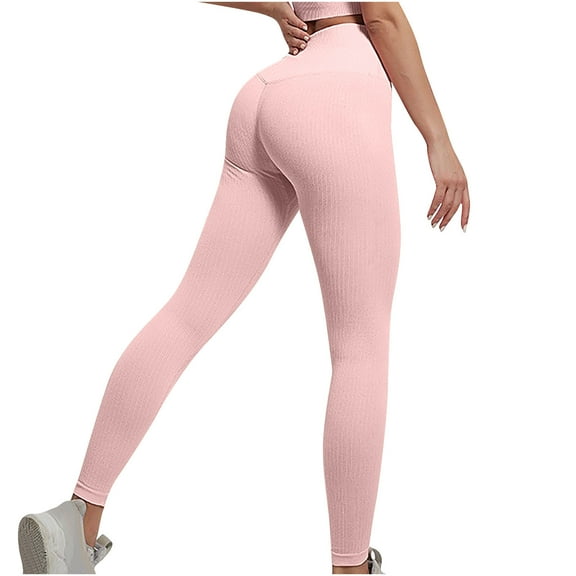 Kvture Butt Lifting Gym Workout Leggings for Women Tummy Control High Waisted Scrunch Butt Seamless Impact Yoga Pants Pink M