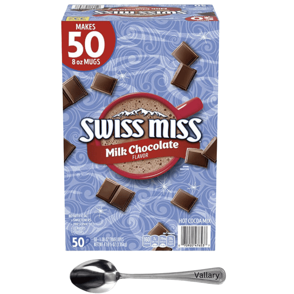 Swiss Miss Hot Chocolate Packets, Hot Chocolate Mix, Milk Chocolate Flavor- 50 Count, Plus Vallary Spoon Perfect for Mixing Your Hot Cocoa.