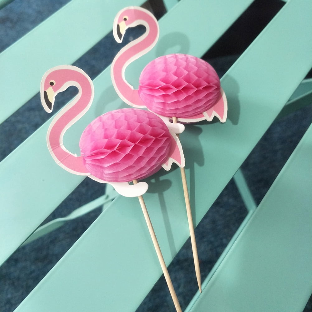 24 Décors De Gâteau Flamant Rose 3D – Thème Tropical – Boîte De 24 Toppers Avec Piques Bois – Anniversaire, Mariage, Baby Shower